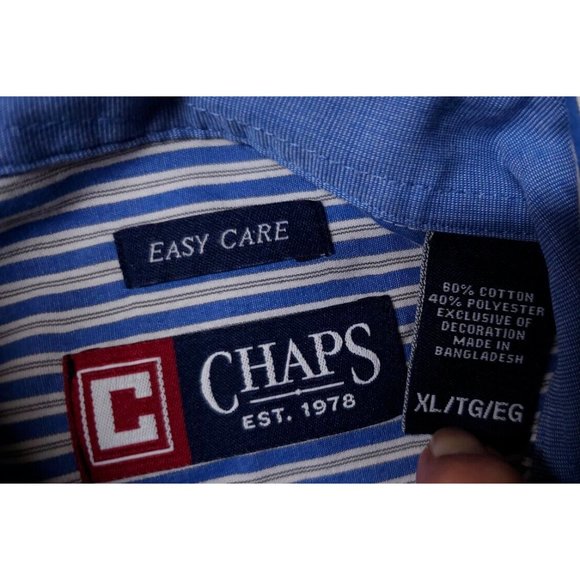 Chaps Easy Care XL Blue Striped Long Sleeve Button Down Embroidered Logo Shirt - Picture 11 of 11